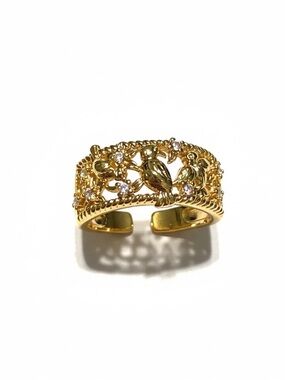 GOLD BIRD SCENE CZ ADJUSTABLE RING